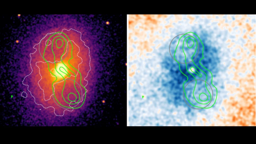 Un buco nero supermassiccio sta eruttando radiazioni 1 Osservazione effettuata da Chandra X ray Observatory a sinistra e Green Bank Telescope a destra