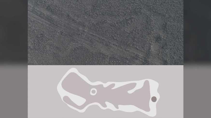 L'AI identifica 3 nuove figure a Nazca 2 I primi geoglifi di Nazca furono riscoperti dai piloti di aerei peruviani negli anni '20; ora ne sono stati trovati più di 350, incluso questo di un pesce. (Credito immagine: Istituto universitario Yamagata di Nasca)