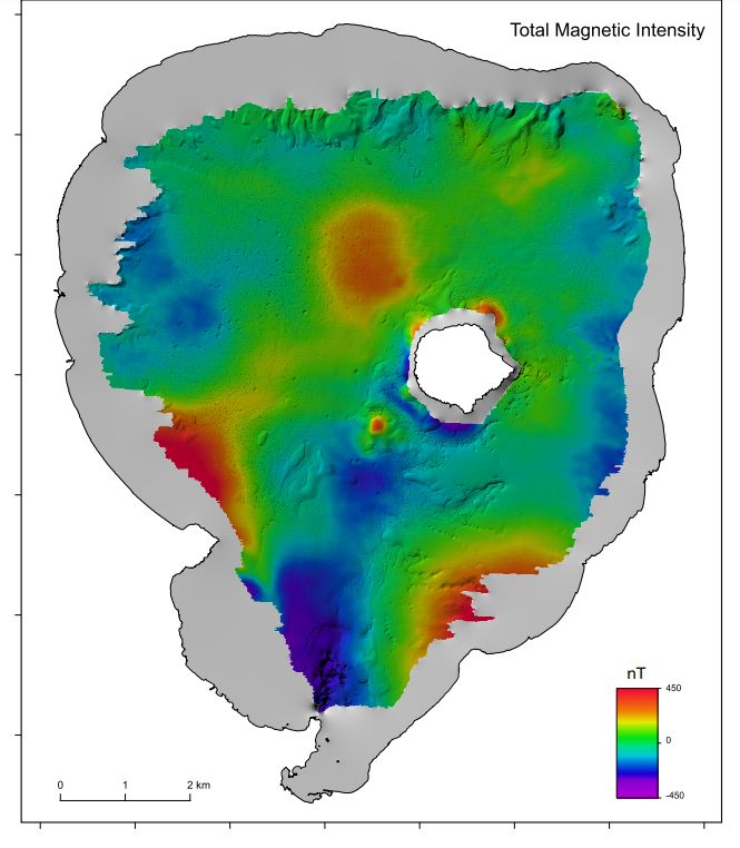 Lago Rotorua: rilevata un'anomalia magnetica 3 Immagine che mostra la grande anomalia magnetica nella parte meridionale del lago.(Credito immagine: Institute of Geological and Nuclear Sciences Limited (GNS Science).)