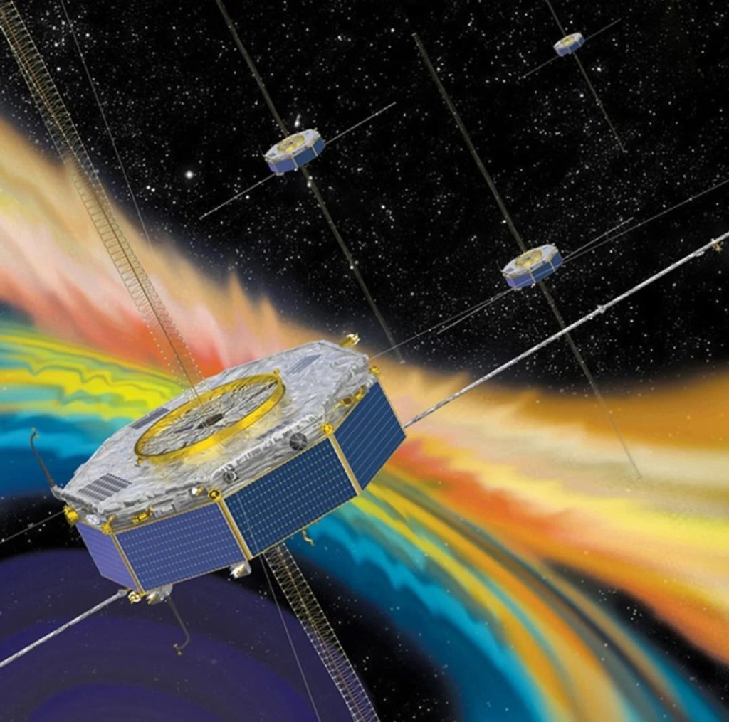 Coda magnetica terrestre: SwRI indaga su anomalie 2 Illustrazione dei quattro veicoli spaziali MMS in orbita nel campo magnetico terrestre. Credito: NASA