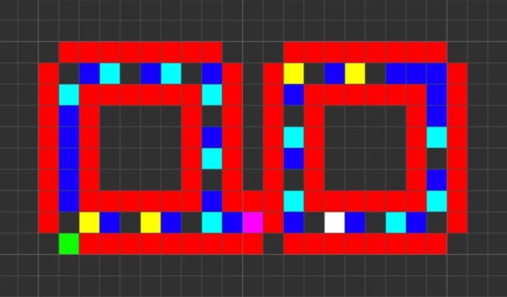SAI: una nuova regola della biologia? 2 In questa simulazione al computer di una struttura autoreplicante, il quadrato rosa rappresenta il segnale per degradare la connessione tra la struttura “genitrice” (a sinistra) e la sua “progenie” (a destra). Questo degrado è un esempio di instabilità benefica nelle strutture biologiche. Credito: per gentile concessione di John Tower