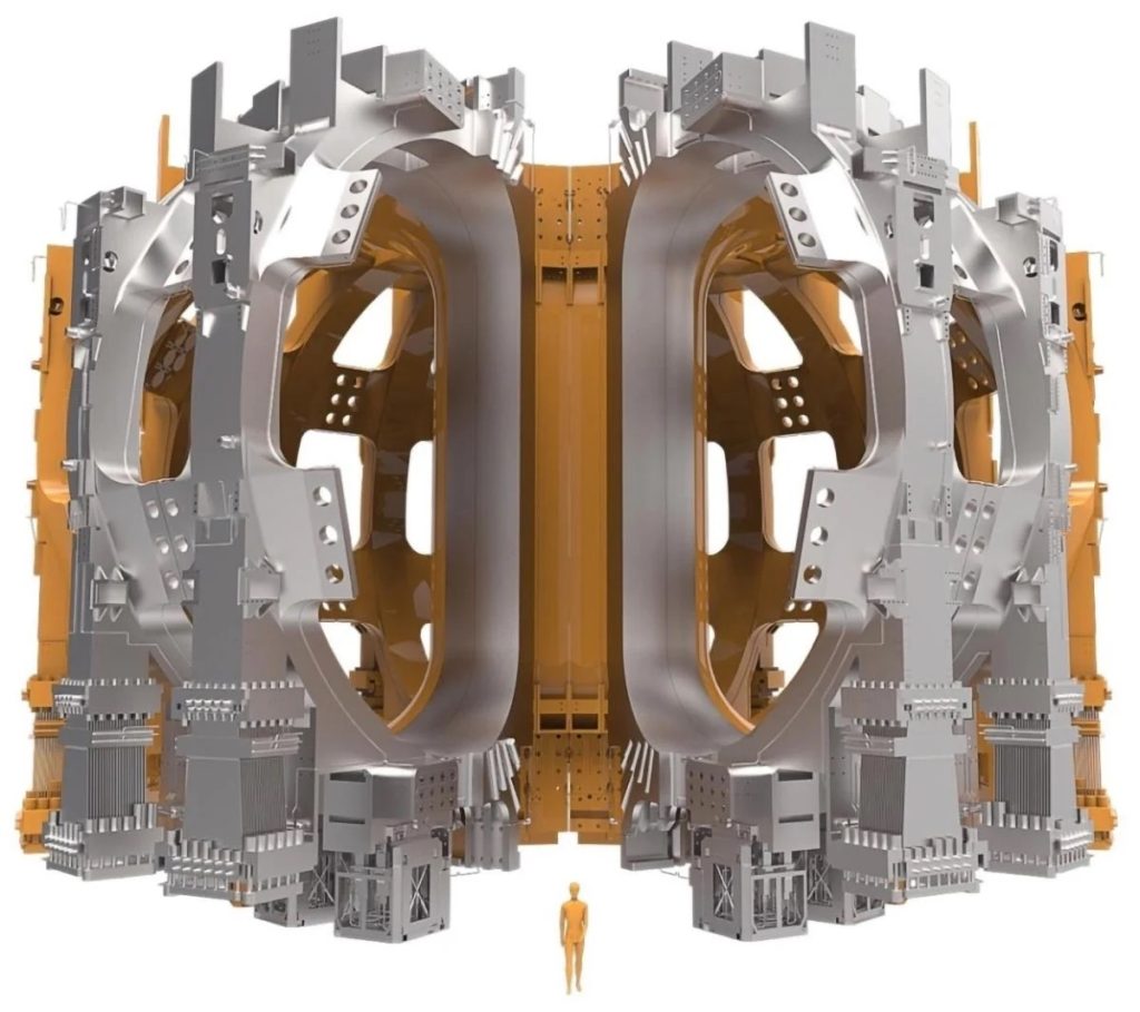 Progetto ITER: svolta nell'energia da fusione 1 Come le bobine di campo toroidale si adattano al recipiente a vuoto del tokamak (inclusa la scala umana). Credito: ITER