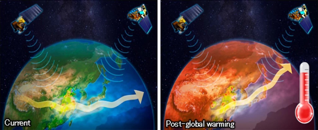 Cambiamento climatico: le previsioni sono state sottostimate 1 Analizzando i dati di osservazione satellitare a lungo termine e utilizzando un nuovo metodo che tratta gli aerosol come traccianti, i ricercatori hanno scoperto che questi percorsi dalla Cina si stanno spostando leggermente verso nord a causa del riscaldamento globale. Credito: Shinichiro Kinoshita